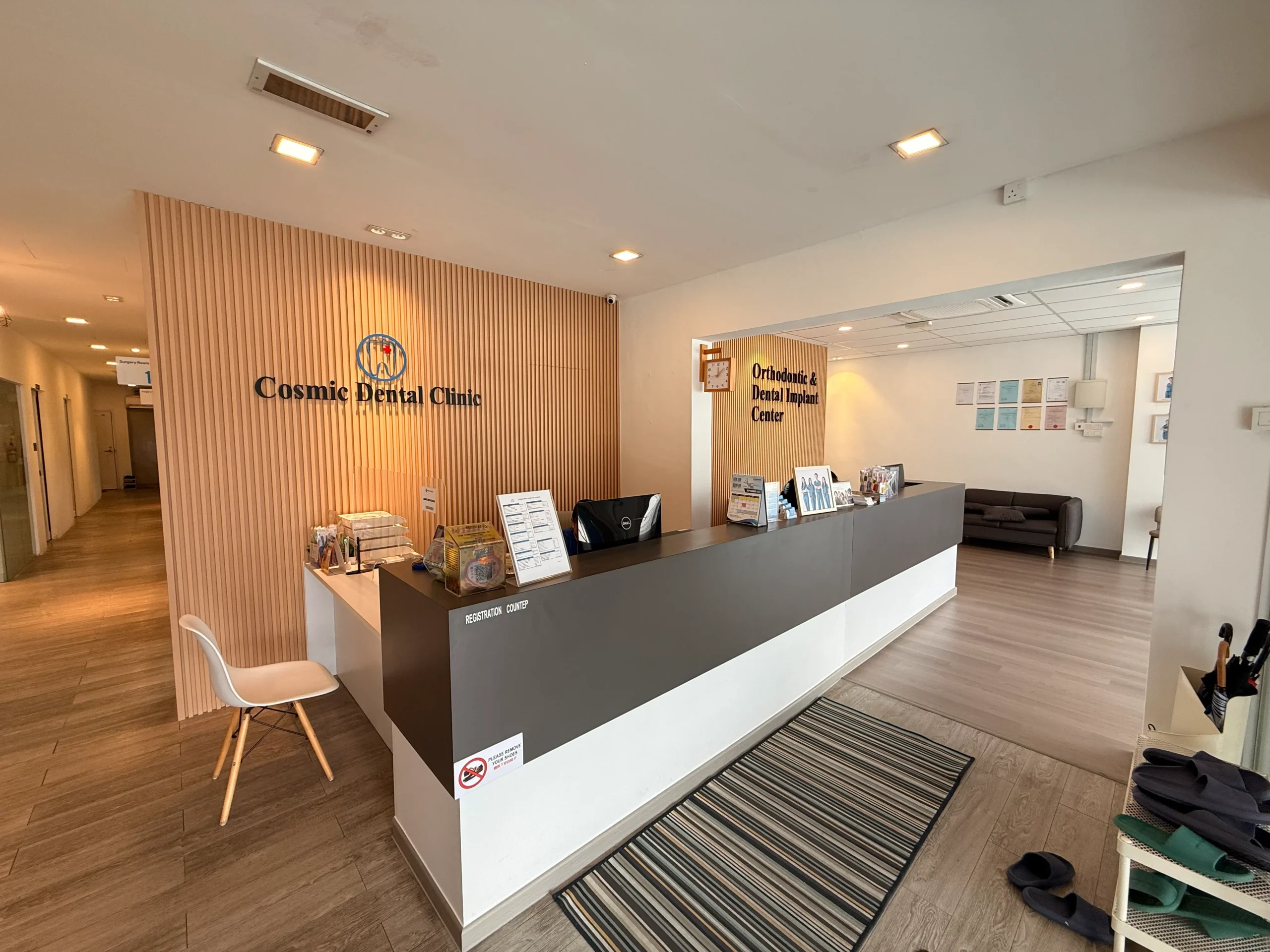 Front reception desk of Cosmic Dental Clinic